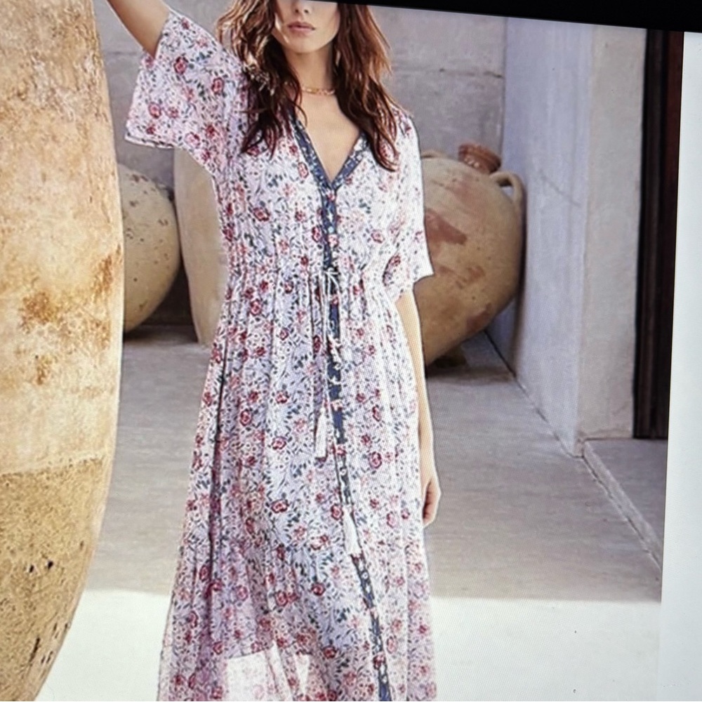 NWOT Johnny Was Jade Sienna Midi Dress With Slip, w/Pink Flowers XS
